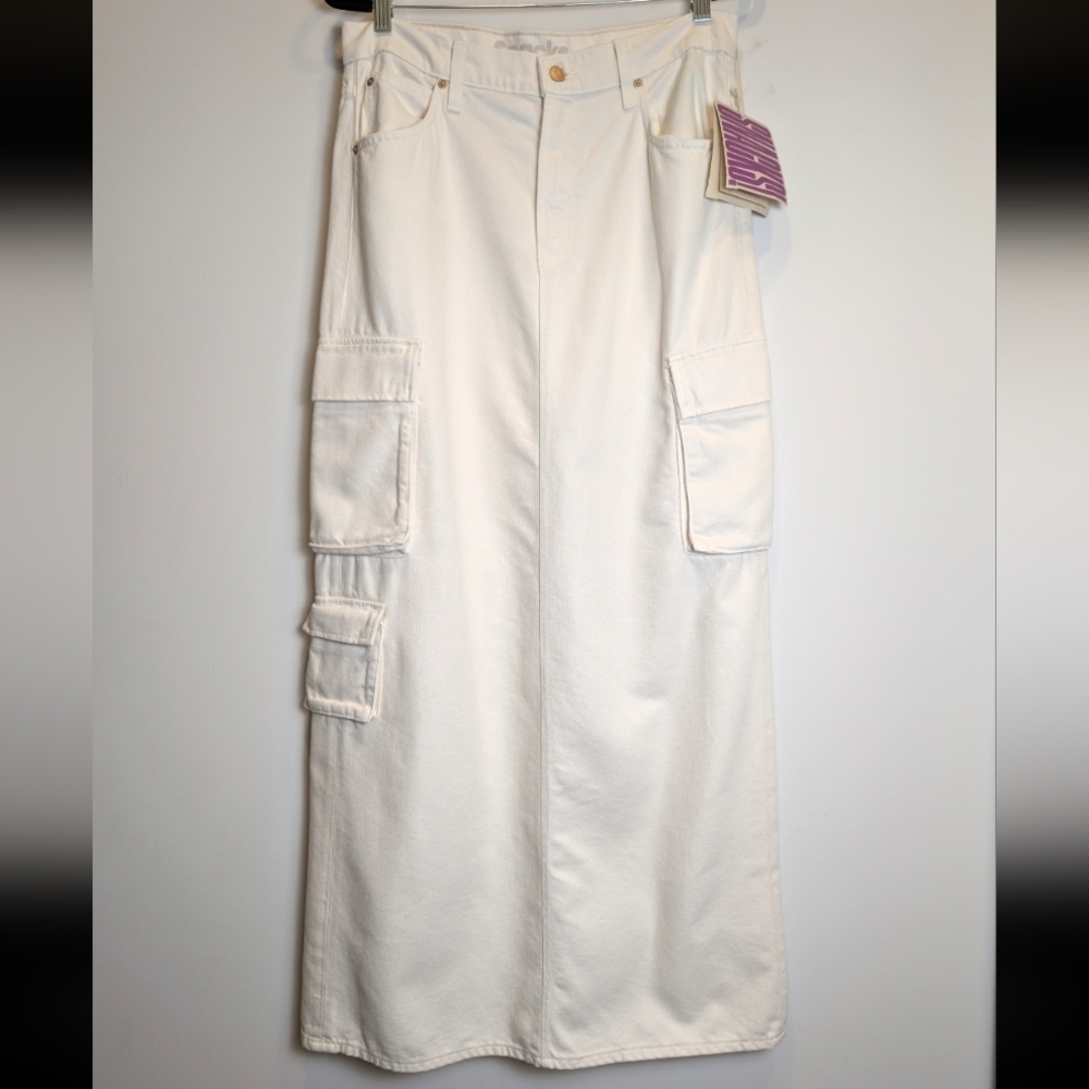 Mother Snacks Natural Ivory Off White The Fun Dip Denim Cargo Skirt Size 29 - Picture 3 of 11